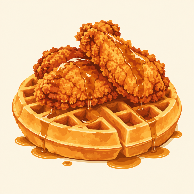 Chicken and waffles illustration